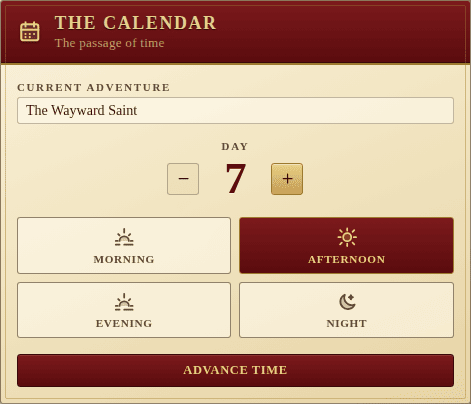 The Calendar panel
