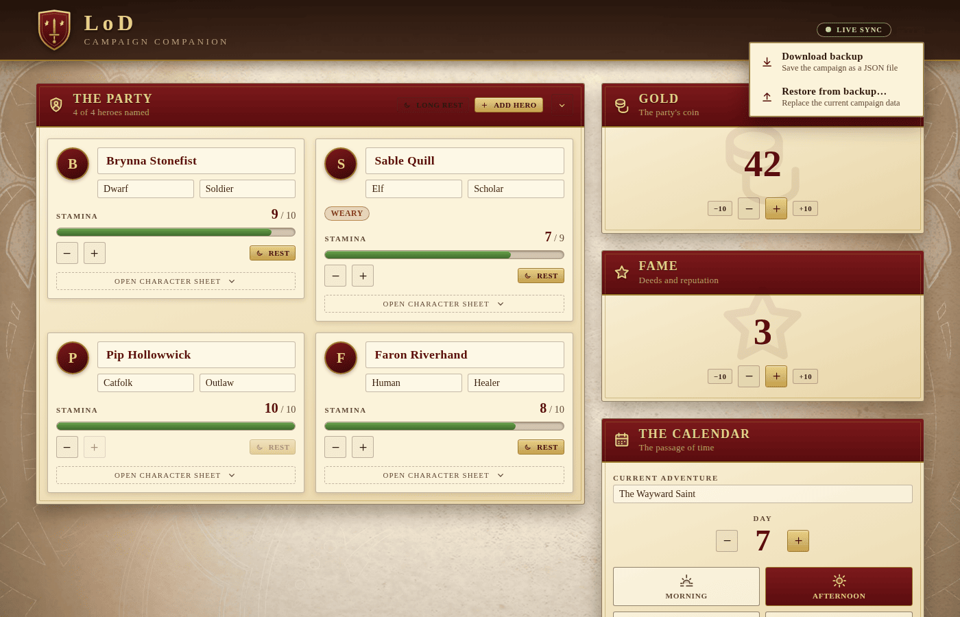 The campaign menu